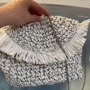 Elegant White and Silver Woven Clutch